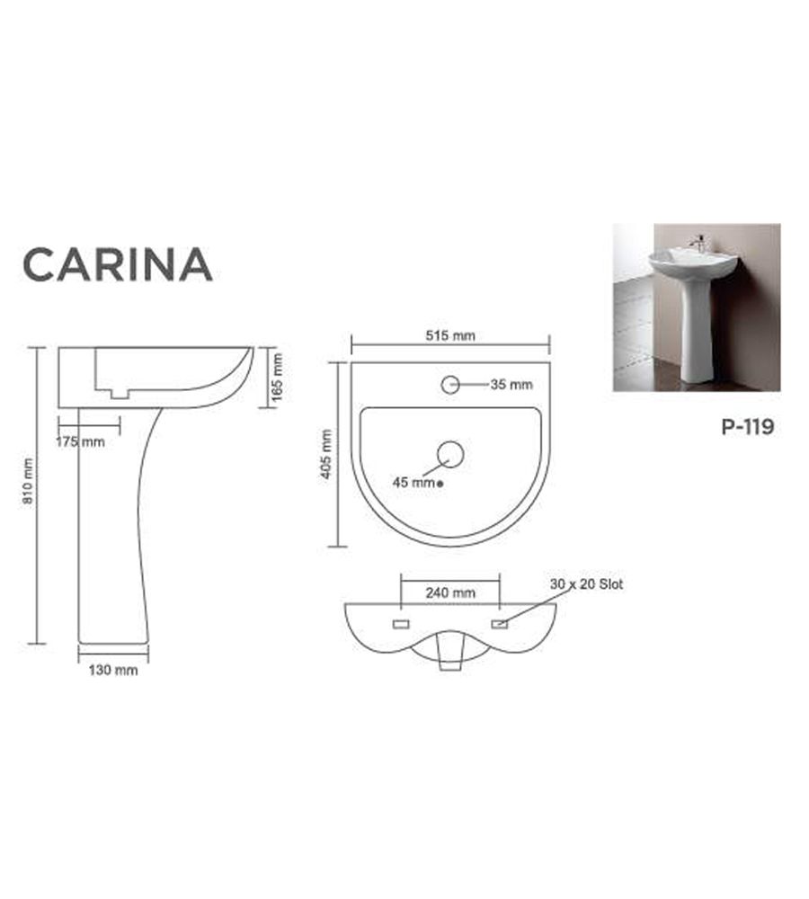 CARINA V-1532/25 Basin With Pedestal