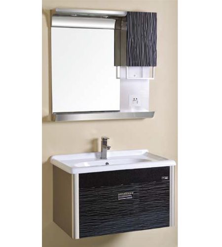 NS-120 Bathroom vanity with mirror and side cabinet | Wall mounted stainless steel vanity