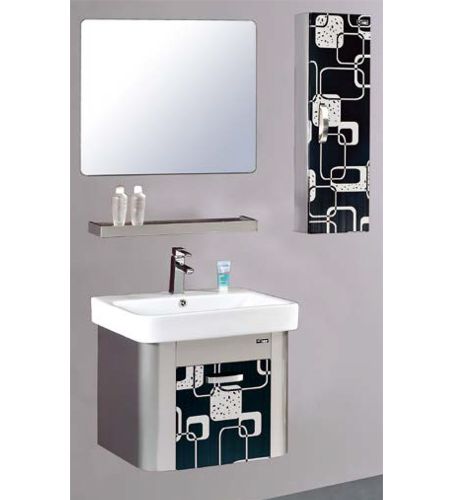 NS-177 Bathroom Vanity with Side cabinet, mirror, self and washbasin | Stainless steel Wall mounted vanity