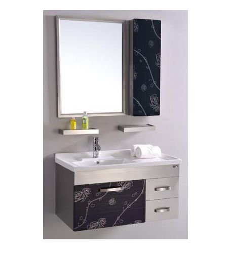 NS-180 Bathroom vanity With Side cabinet and mirror | Wall mounted stainless steel vanity