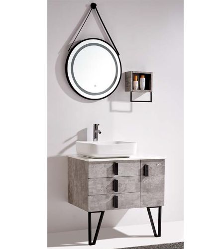 NS-910 Bathroom vanity Floor mounted with mirror and side self | Stainless Steel Vanity