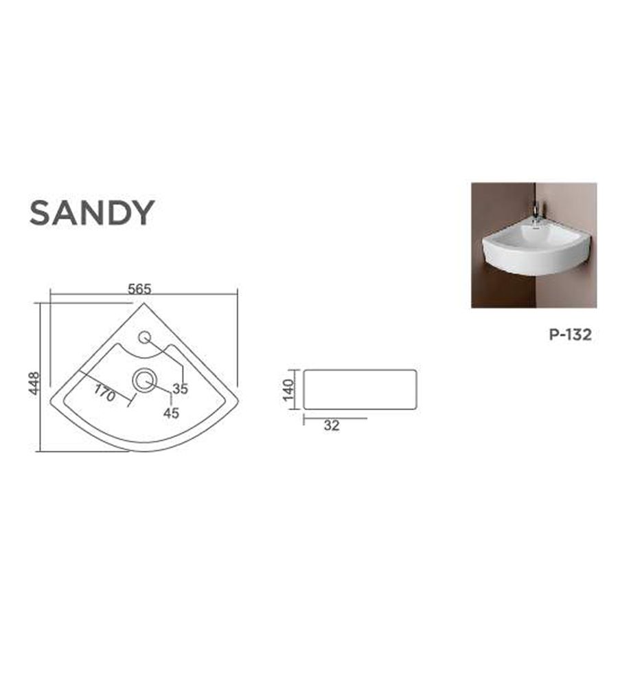 SANDY V-2001 Corner Wall-hung / Wall-mounted Basin